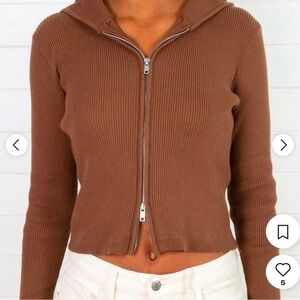 Brandy Melville rib knit cropped zipper cardigan with hood